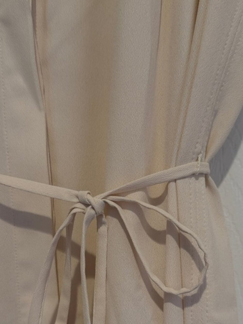 NWT H&M Cream Midi Dress XL Belted Cap Sleeve Flowy Boho Neutral Dress - Picture 8 of 11